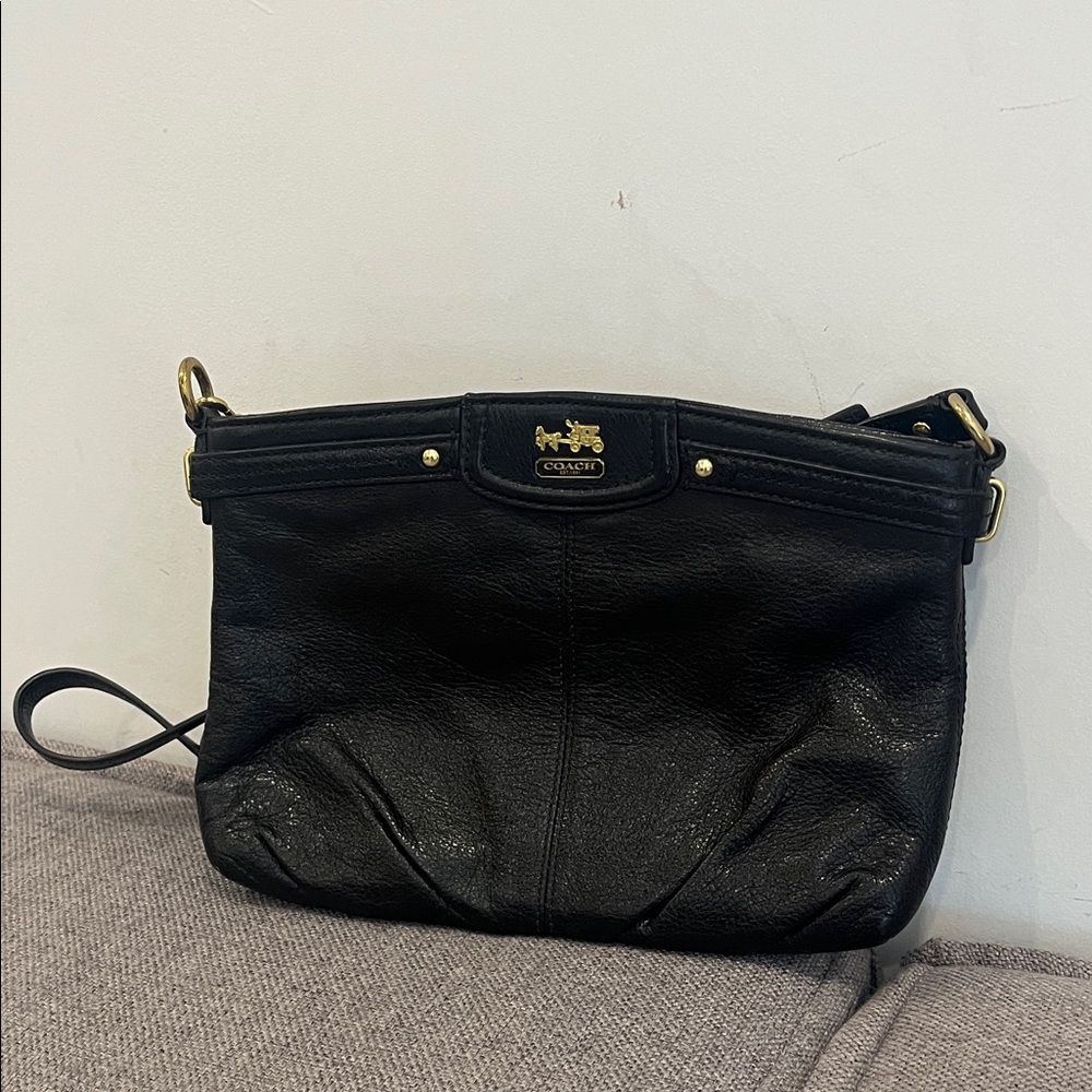 Coach Black Leather Crossbody Bag with Gold Accents